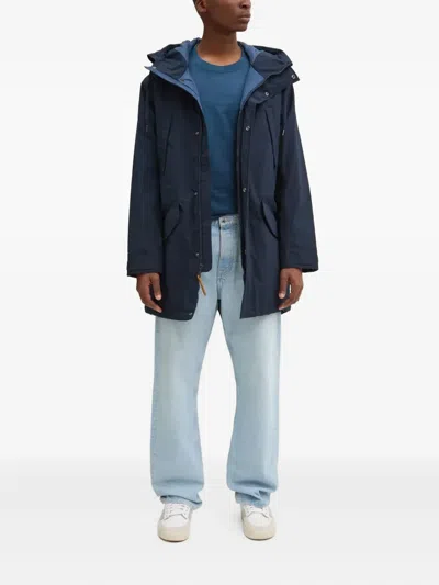 Timberland Hooded Pockets Parka Coat In Blue