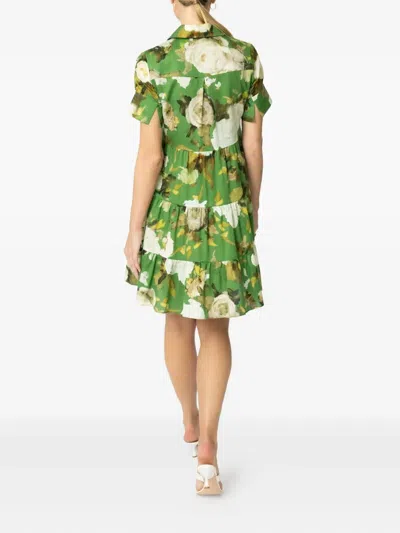 Erdem Floral-print Tiered Shirtdress In Green