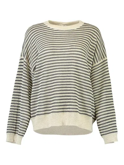 Brunello Cucinelli Striped Metallic Sweater In Gray