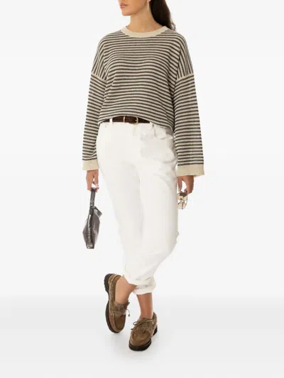 Brunello Cucinelli Striped Metallic Sweater In Gray