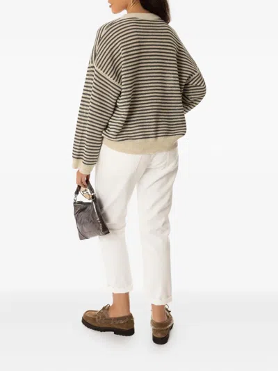 Brunello Cucinelli Striped Metallic Sweater In Gray