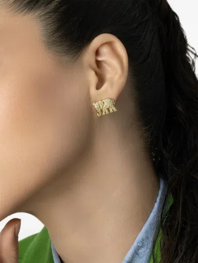 Tanya Farah 18k Yellow Gold Tree Of Life Elephant Diamond Earrings In Gold