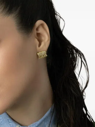 Tanya Farah 18k Yellow Gold Tree Of Life Elephant Diamond Earrings In Gold