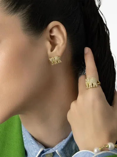 Tanya Farah 18k Yellow Gold Tree Of Life Elephant Diamond Earrings In Gold