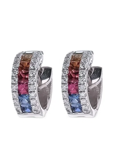 Lisa Nik 18kt White Gold Rainbow Sapphire Hoop Earrings In Metallic