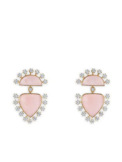 Robinson Pelham 18k Yellow Gold Pink Opal Heart Earrings In Pink