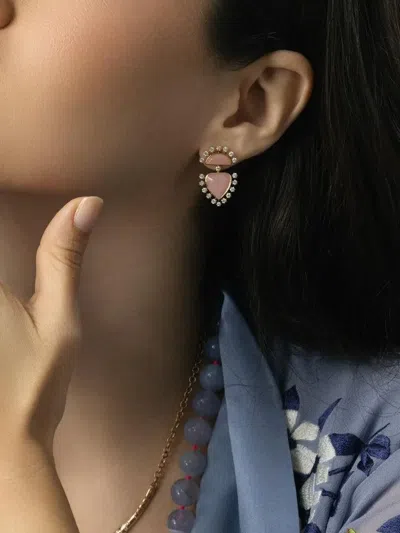 Robinson Pelham 18k Yellow Gold Pink Opal Heart Earrings In Pink