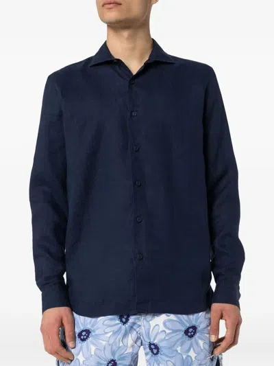 Orlebar Brown Giles Long-sleeve Linen Shirt In Blue