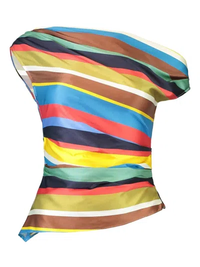 Staud Phare Silk Top In Market Stripe In Multi