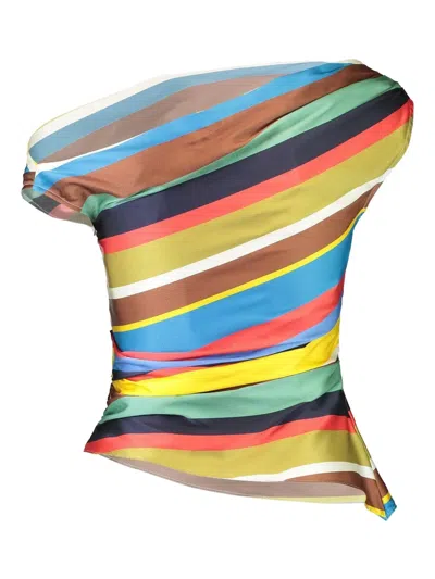 Staud Phare Silk Top In Market Stripe In Multi