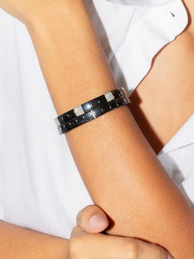 Roberto Demeglio 18k White Gold Stretch Ceramic And Diamond Bracelet In Black