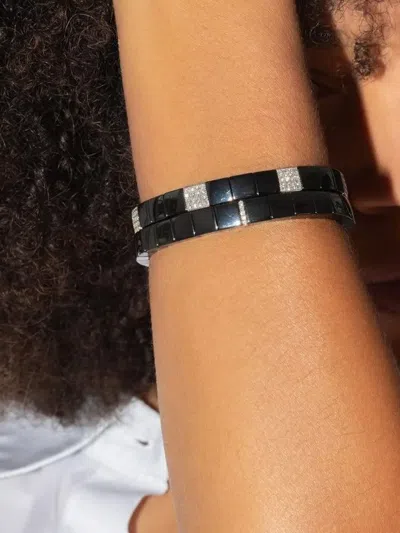 Roberto Demeglio 18k White Gold Stretch Ceramic And Diamond Bracelet In Black