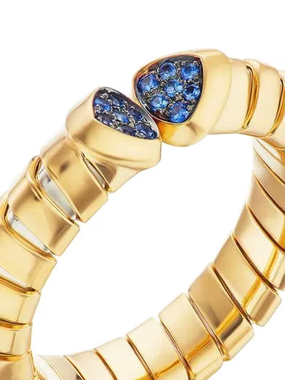 Marina B 18k Yellow Gold And Sterling Silver Trisolina Blue Sapphire Ring In Gold