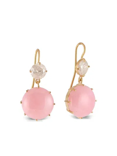 Sylva & Cie 18k Yellow Gold Icy Diamond And Opal Earrings In Gold