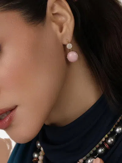 Sylva & Cie 18k Yellow Gold Icy Diamond And Opal Earrings In Gold