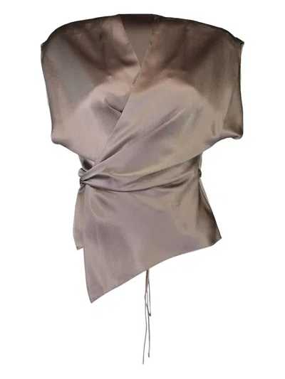 The Sei Wrap-design Satin Blouse In Gray