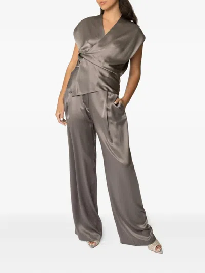 The Sei Wrap-design Satin Blouse In Gray