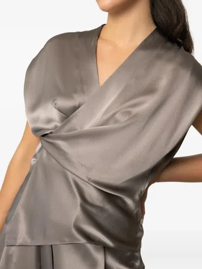 The Sei Wrap-design Satin Blouse In Gray