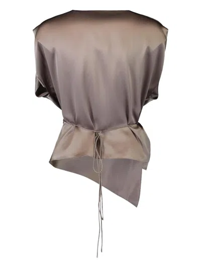 The Sei Wrap-design Satin Blouse In Gray