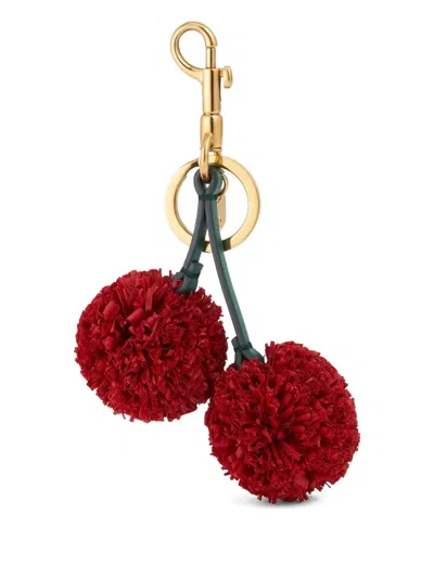 Anya Hindmarch Cherry-charm Pom-pom Keyring In Red