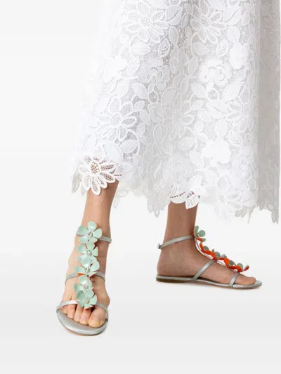 Giambattista Valli Flower-embellished Flat Sandals In Blue