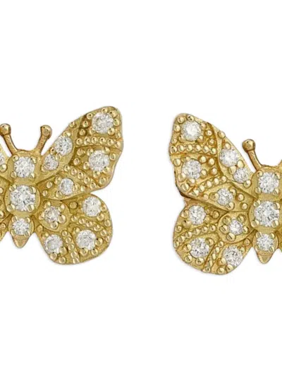 Tanya Farah 18k Yellow Gold Butterfly Diamond And Enamel Butterfly Earrings In Gold