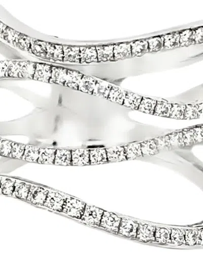 Lisa Nik 18k White Gold Four Row Wavy Diamond Ring In Metallic