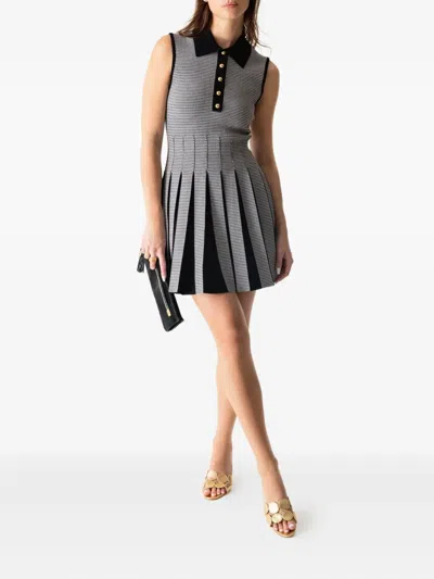 Simkhai Houndstooth-pattern Pleated Dress In Black