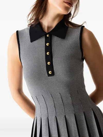 Simkhai Houndstooth-pattern Pleated Dress In Black