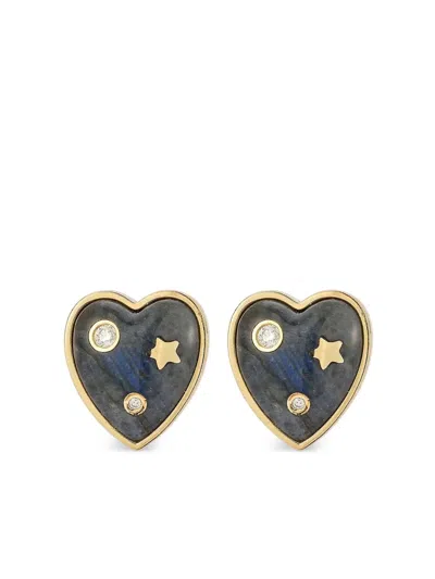 Storrow Jewelry 14kt Yellow Gold Heart Labradorite Earrings In Black