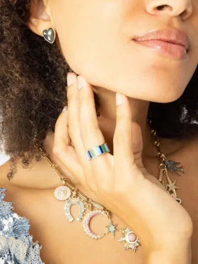 Storrow Jewelry 14kt Yellow Gold Heart Labradorite Earrings In Black