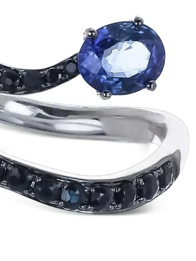 Stéfère 18k White Gold Snake Sapphire And Diamond Ring In Black