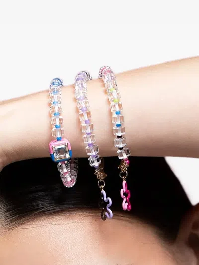 Bea Bongiasca 9k Yellow Gold B Square Beaded Bracelet In Blue