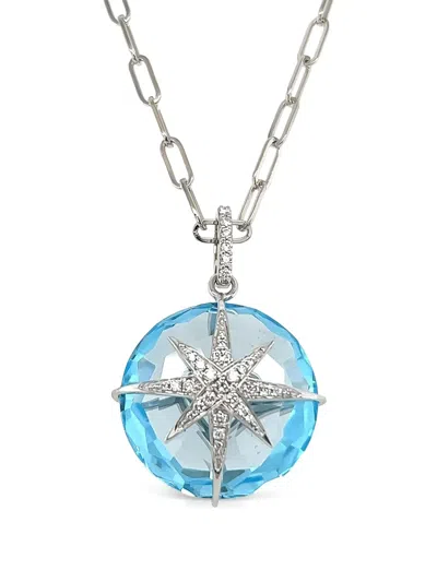 Lisa Nik 18k White Gold Round Star Diamond And Topaz Necklace In Silver
