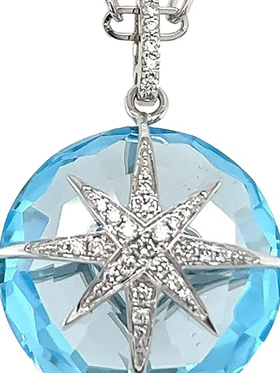 Lisa Nik 18k White Gold Round Star Diamond And Topaz Necklace In Silver