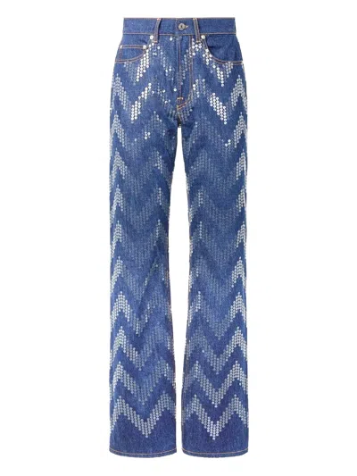 Missoni Chevron-pattern Sequined Jeans In Blue