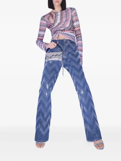 Missoni Chevron-pattern Sequined Jeans In Blue