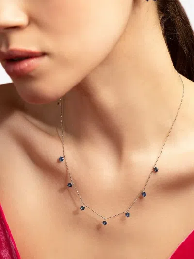 Graziela 18k White Gold Floating Sapphire Necklace In Metallic