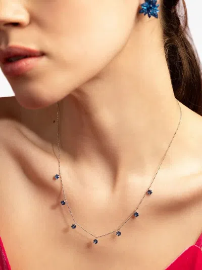 Graziela 18k White Gold Floating Sapphire Necklace In Metallic