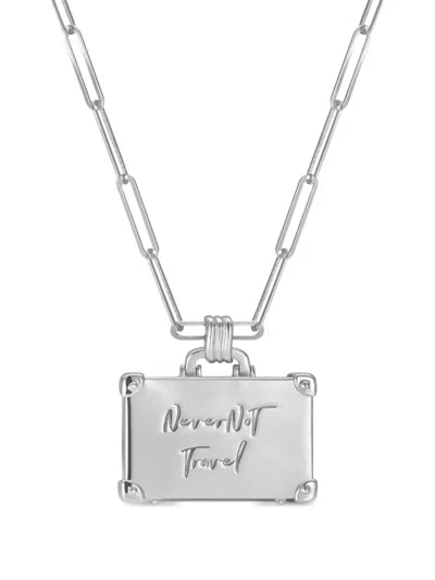 Nevernot 14k White Gold Weekend Trip Suitcase Sapphire Necklace In Silver