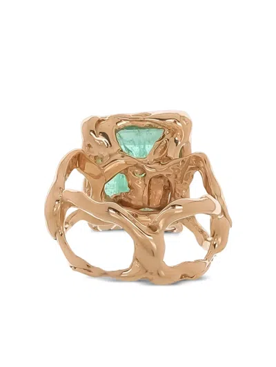 Lucifer Vir Honestus 18k Rose Gold Reticolo Emerald Ring In Gold