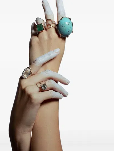 Lucifer Vir Honestus 18k Rose Gold Reticolo Emerald Ring In Gold