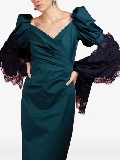 Janavi India Lace-trimmed Scarf In Blue