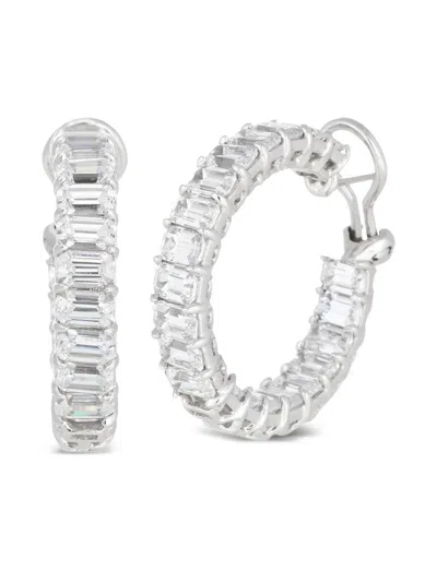 Fantasia By Deserio Emerald-cut Hoop Earrings In Silver