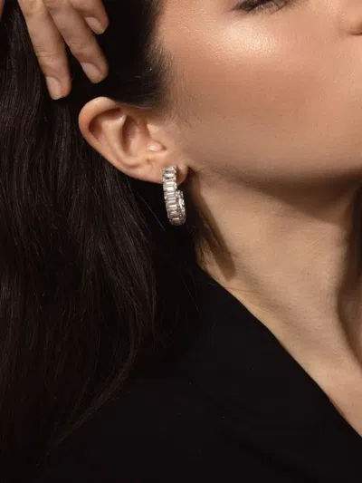 Fantasia By Deserio Emerald-cut Hoop Earrings In Silver