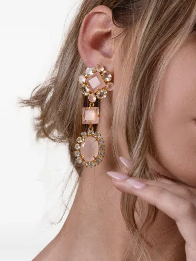 Bounkit Jewelry Quartz And Amethyst Drop Earrings In Gold