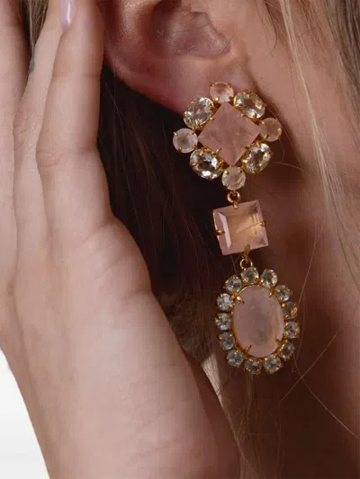 Bounkit Jewelry Quartz And Amethyst Drop Earrings In Gold