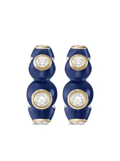 Melissa Kaye Yellow Gold Diamond Enamel Huggie Earrings In Blue