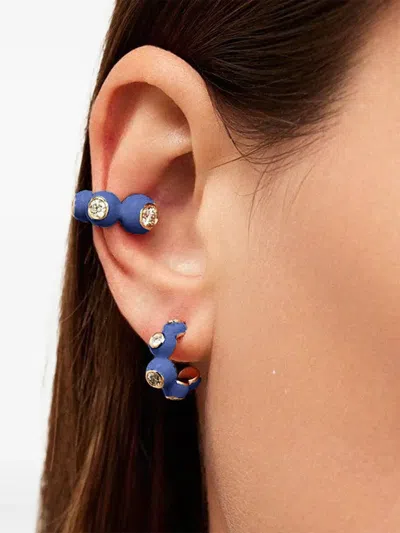 Melissa Kaye Yellow Gold Diamond Enamel Huggie Earrings In Blue