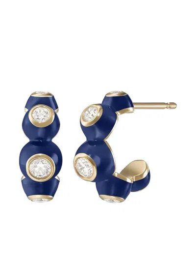Melissa Kaye Yellow Gold Diamond Enamel Huggie Earrings In Blue